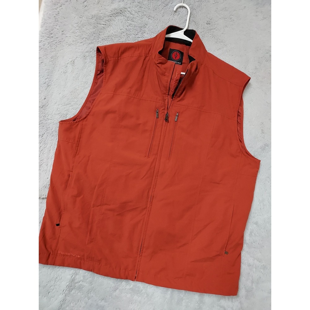 Scottevest Jacket Men XXL 2XL SEVTravel Vest Multi Pocket Burnt Orange Full Zip